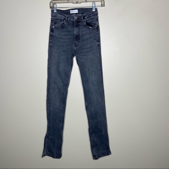 Zara Grey High Waisted Split Hem Jeans 6